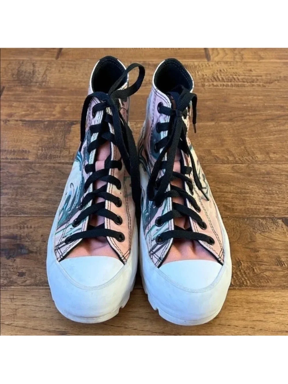 Chuck Taylor All Star Lugged Heel Platform High Top Sneakers Custom Print 8.5